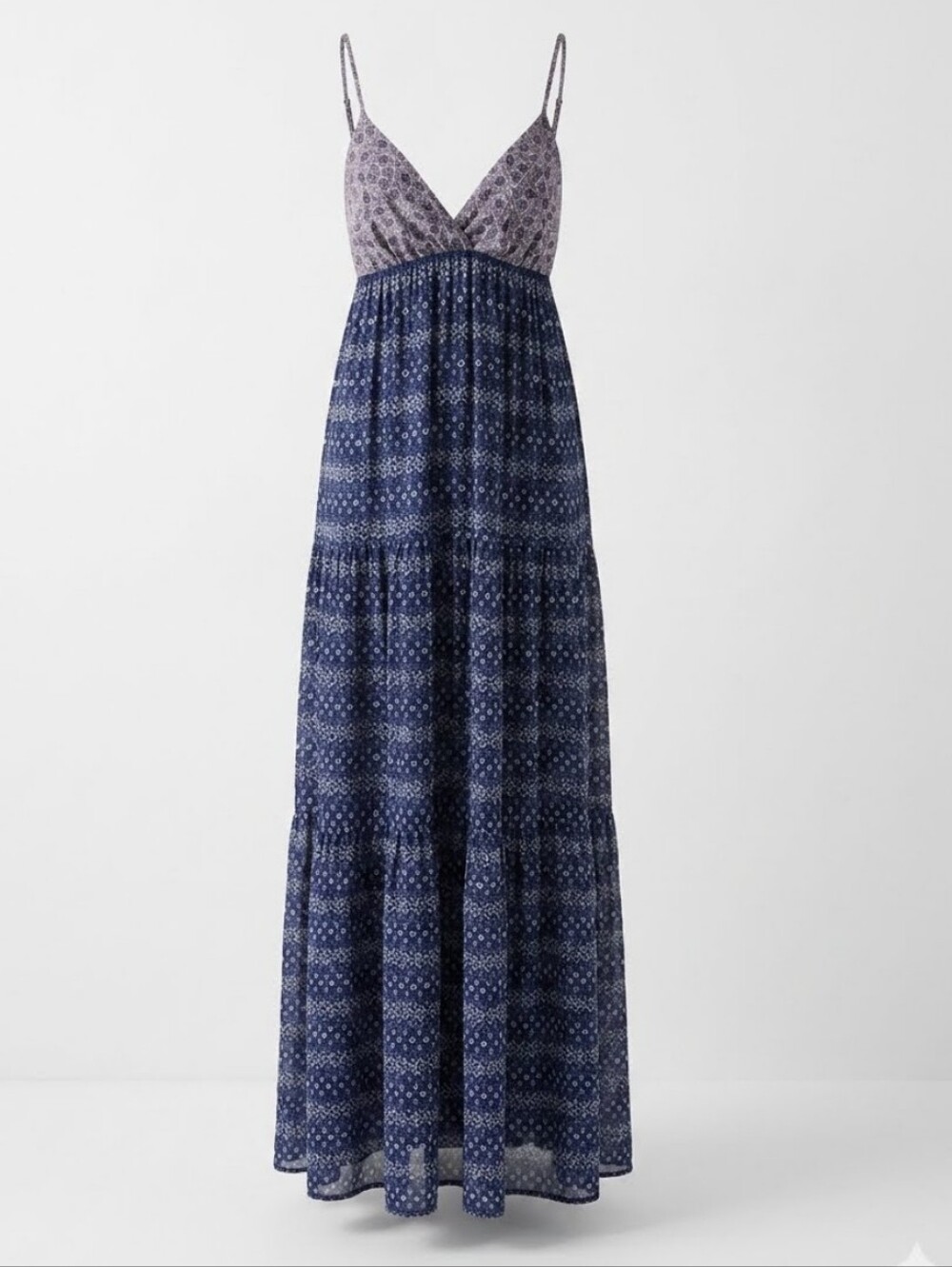 Blue Moon Women's Blue Patterned Maxi Flare  Dress Size 1